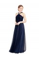 Affordable A-Line Halter Neck Tulle Long Navy Blue Evening Dress Canada