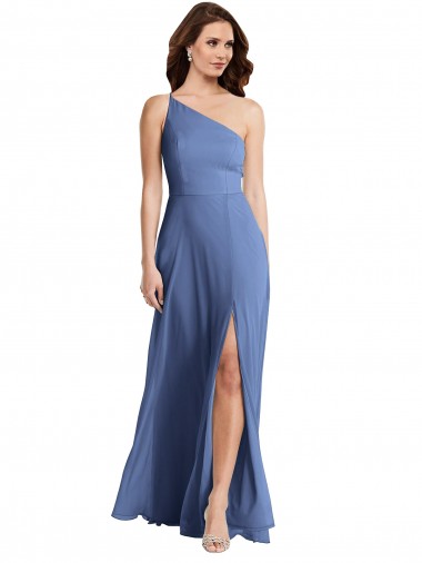 Affordable A-Line One Shoulder Soft Chiffon Long Windsor Blue Formal Evening Dress Canada