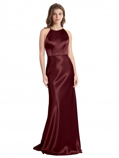 Affordable A-Line V-Neck Stretch Satin Long Burgundy Gold Formal Evening Dress Canada