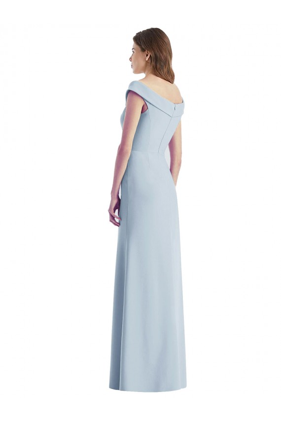 Affordable A-Line V-Neck Stretch Crepe Long Light Sky Blue Black Tie Evening Dress Canada