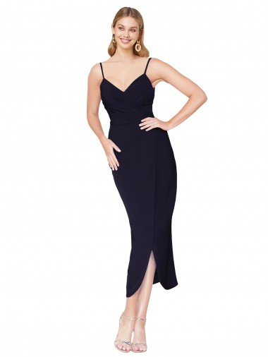 Affordable Mermaid High Neck Stretch Crepe Knee Length Dark Navy Formal Dress Canada