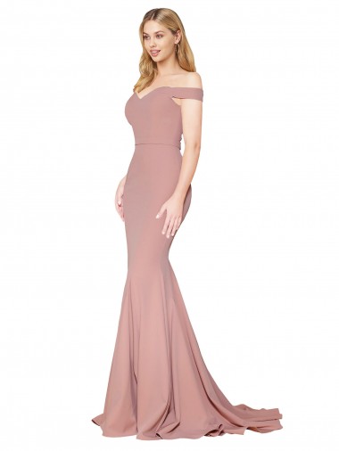 Affordable Mermaid High Neck Stretch Crepe Sweep Train Dusty Pink Formal Evening Dress Canada