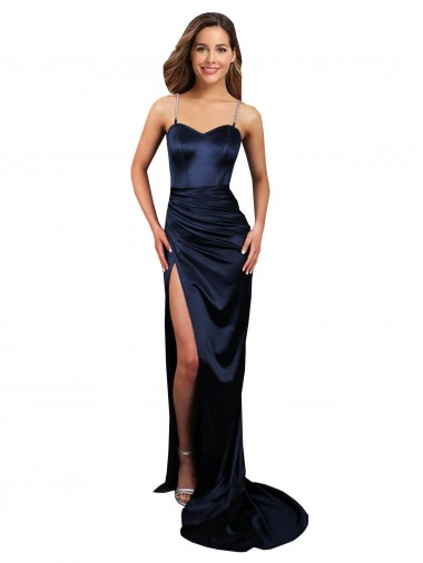 Affordable Mermaid Sweetheart Stretch Satin Long Dark Navy Formal Evening Dress Canada