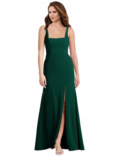 Affordable Trumpet Square Neck Stretch Crepe Long Midnight Green Semi Formal Evening Dress Canada