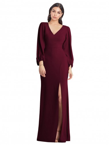 Affordable Trumpet V-Neck Stretch Crepe Long Burgundy Gold Semi Formal Evening Dress Canada